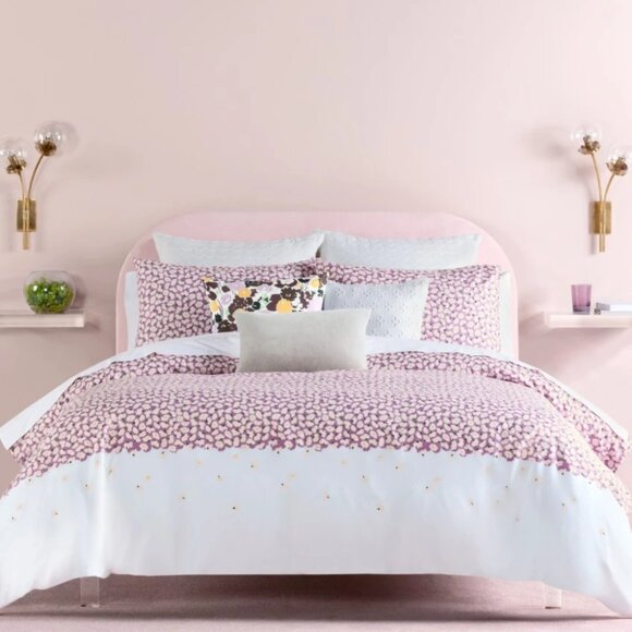 Kate Spade King Floral Duvet Cover Set Lilac Carnation Cotton 3-Piece - Picture 4 of 8